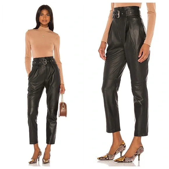 NEW Song of Style Revolve Suzie Leather Pants (Sz M) Belted Crop Black - Picture 2 of 15